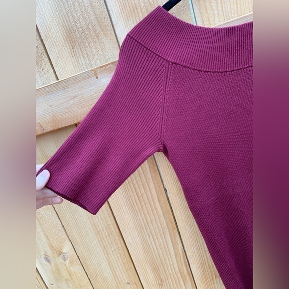 Gnw SHORT SLEEVE SCOOP NECK RIBBED RUBY RED MAROON BLOUSE SWEATER SZ XL - Picture 5 of 5